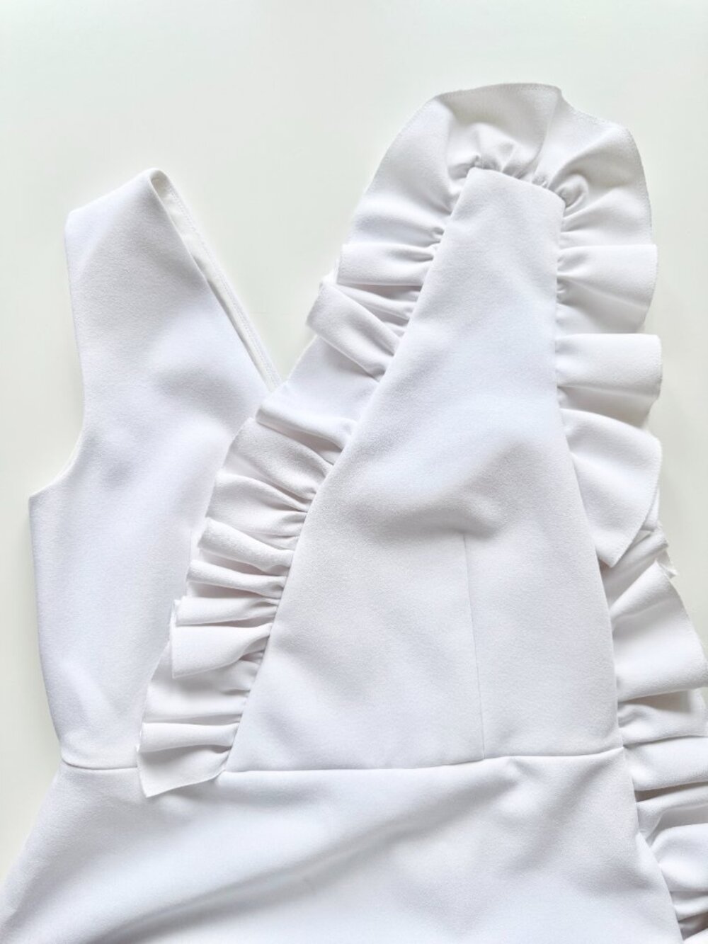 MSGM White Crepe V-Neck Ruffle Trim Mini Sheath Dress, Size 42/M - Picture 7 of 11